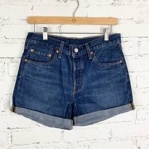 Levi’s Premium Denim 501 Roll Hem Blue Button Fly Cuffed Shorts 27